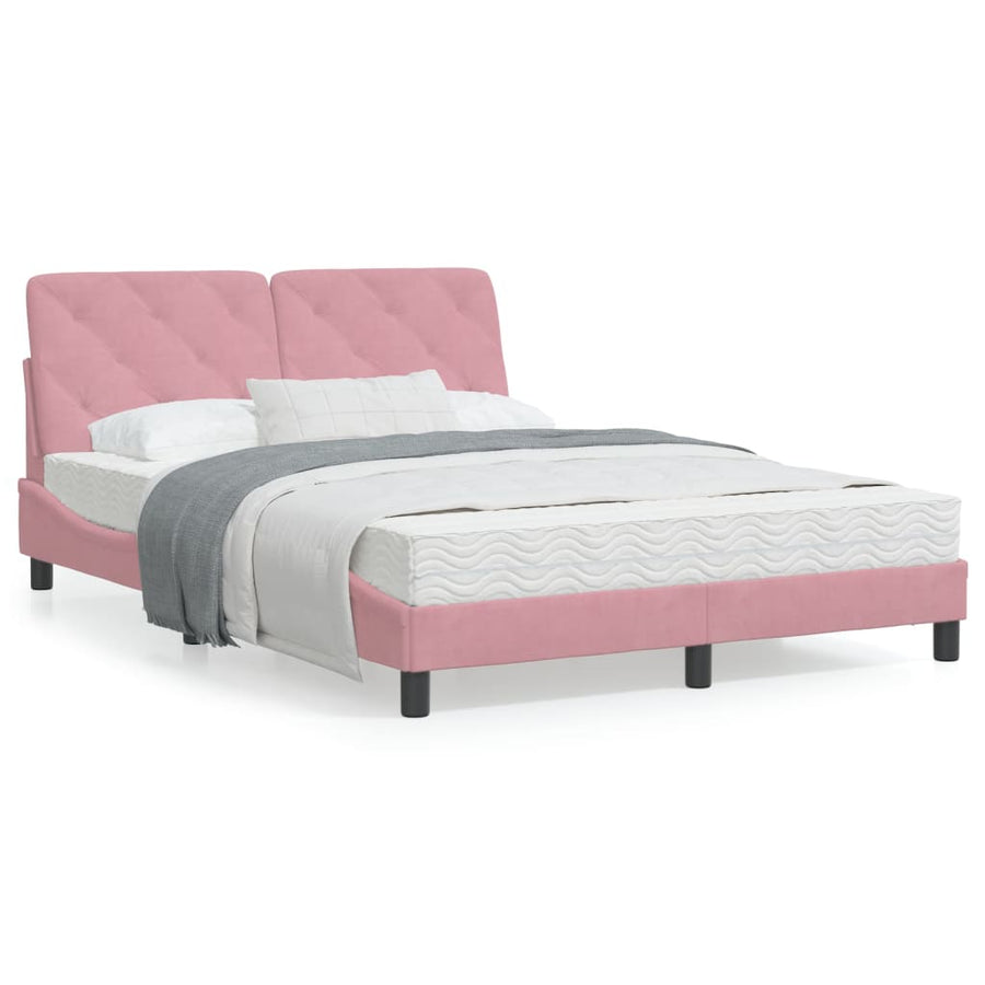 Bedframe met hoofdeinde fluweel roze 140x200 cm