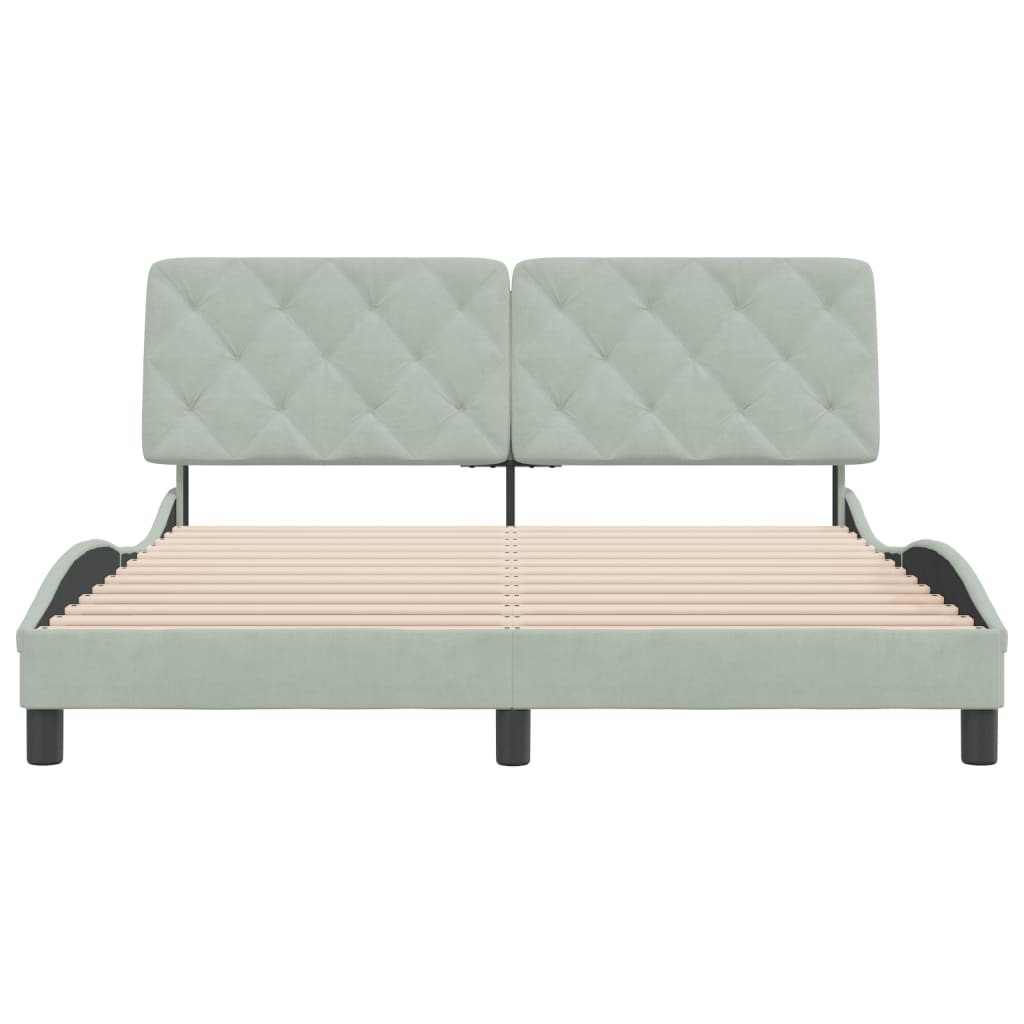 Bedframe met hoofdeinde fluweel lichtgrijs 160x200 cm
