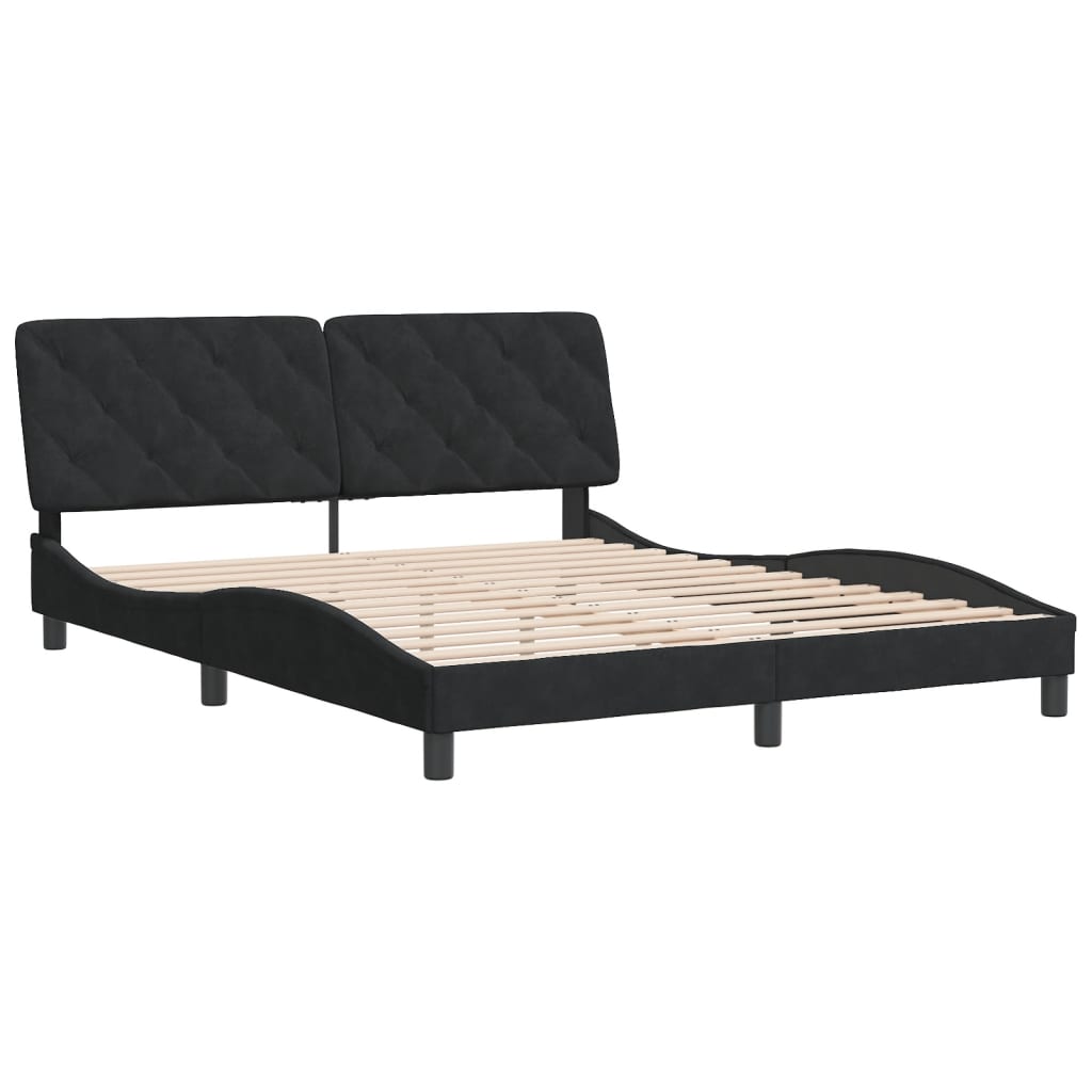 Bedframe met hoofdeinde fluweel zwart 160x200 cm