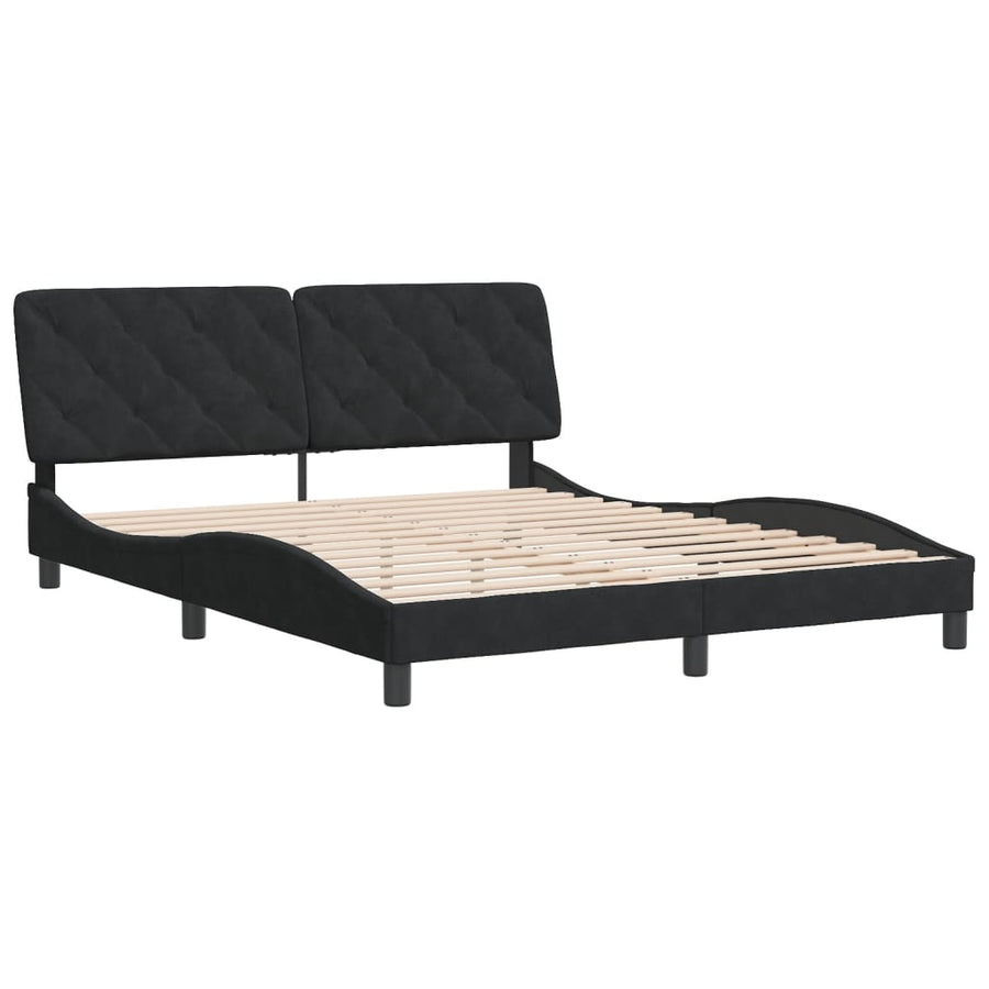 Bedframe met hoofdeinde fluweel zwart 160x200 cm