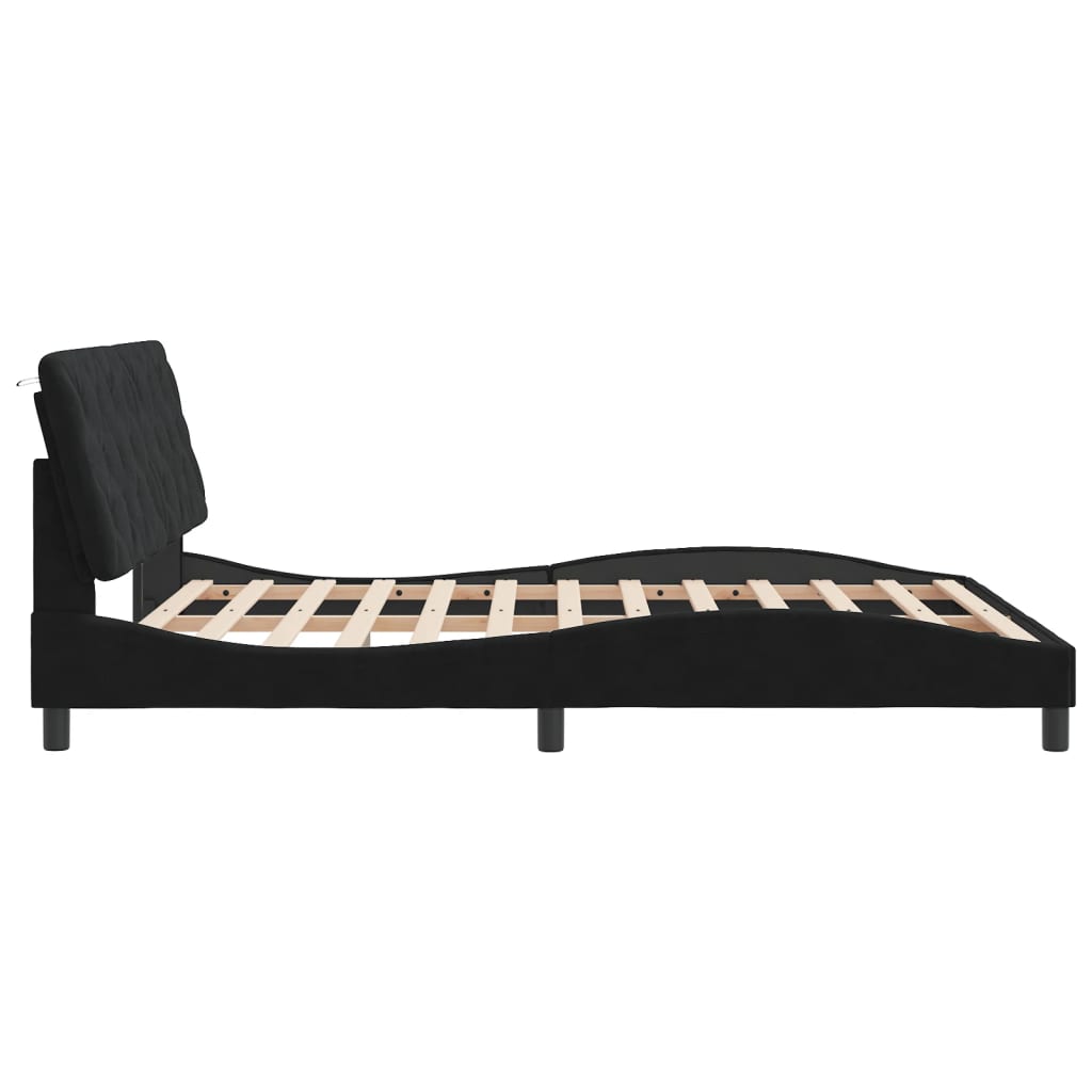 Bedframe met hoofdeinde fluweel zwart 160x200 cm