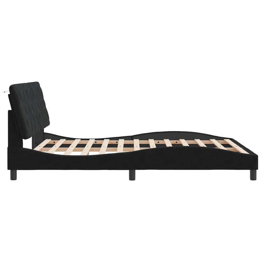 Bedframe met hoofdeinde fluweel zwart 160x200 cm