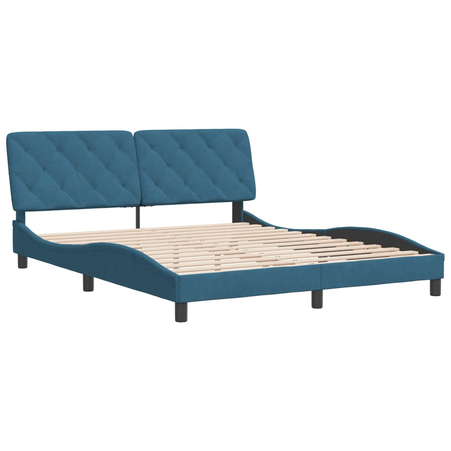 Bedframe met hoofdeinde fluweel blauw 160x200 cm