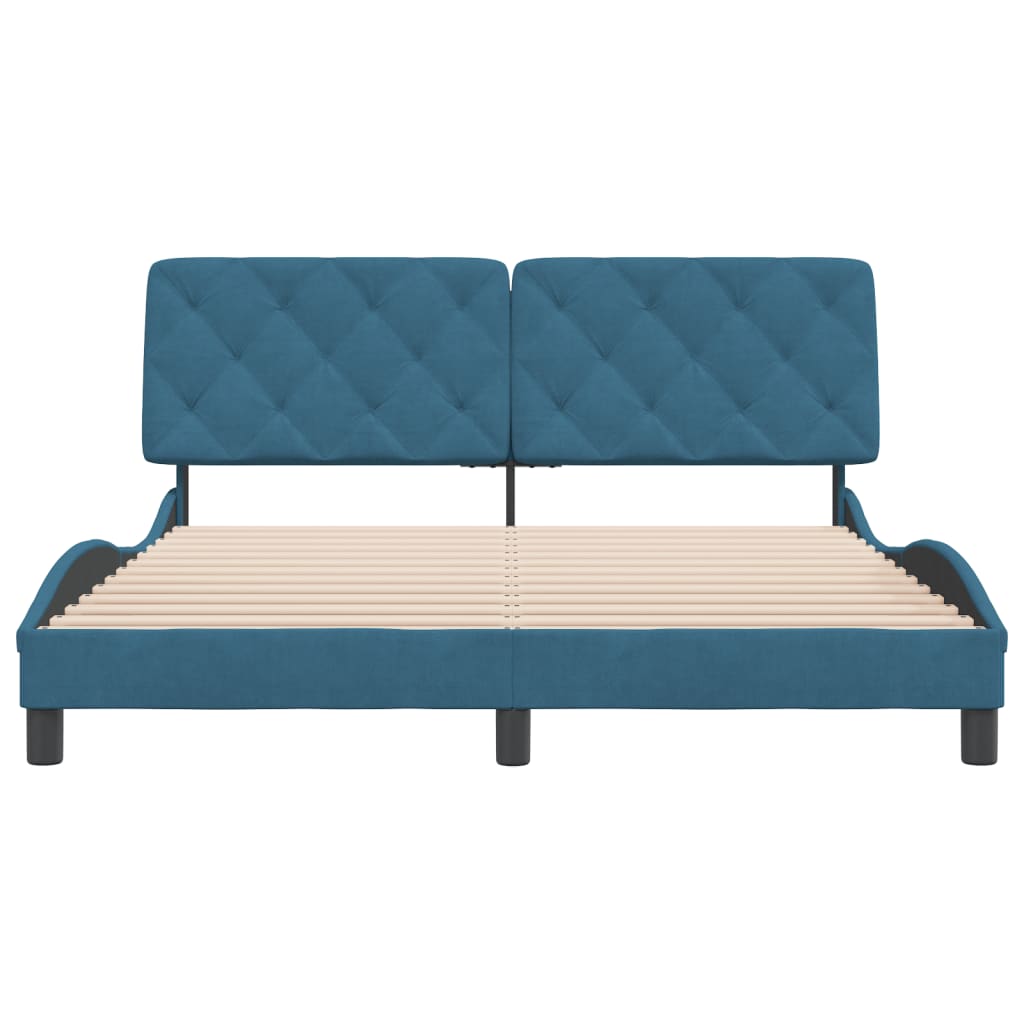 Bedframe met hoofdeinde fluweel blauw 160x200 cm