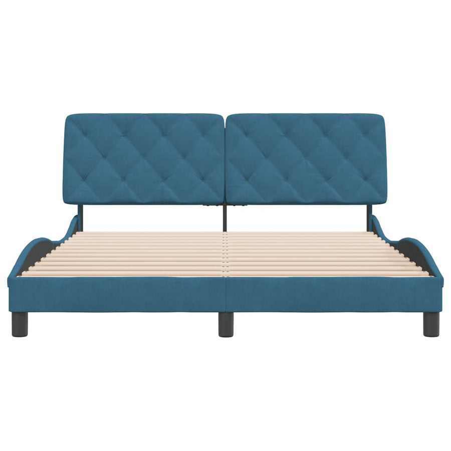 Bedframe met hoofdeinde fluweel blauw 160x200 cm