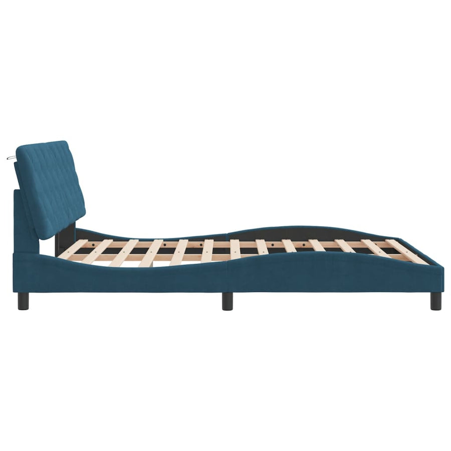 Bedframe met hoofdeinde fluweel blauw 160x200 cm