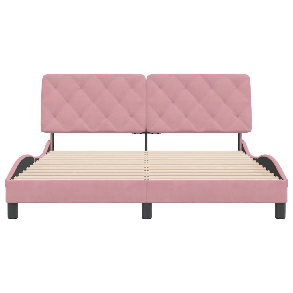 Bedframe met hoofdeinde fluweel roze 160x200 cm