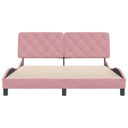Bedframe met hoofdeinde fluweel roze 160x200 cm