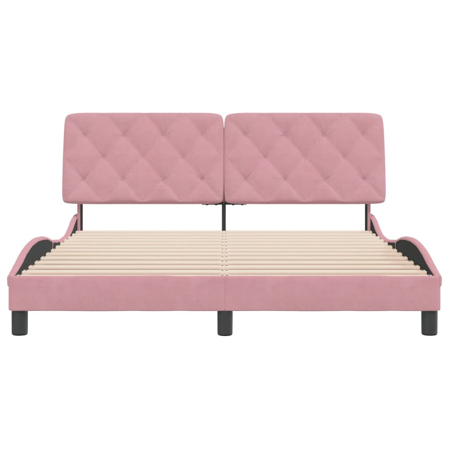Bedframe met hoofdeinde fluweel roze 160x200 cm