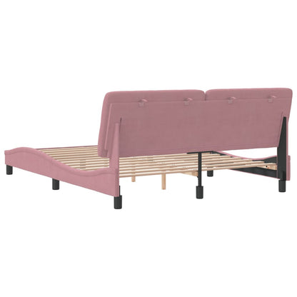 Bedframe met hoofdeinde fluweel roze 160x200 cm