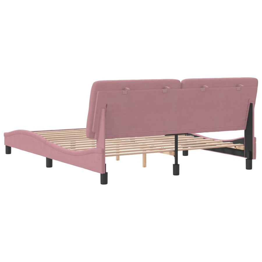 Bedframe met hoofdeinde fluweel roze 160x200 cm