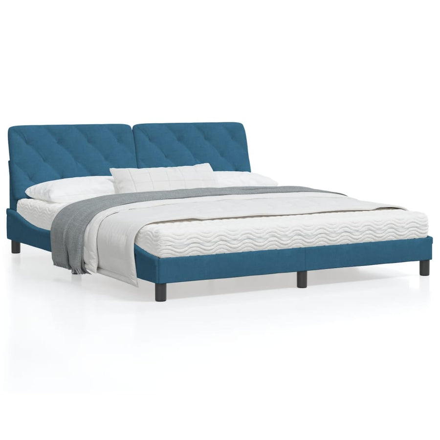 Bedframe met hoofdeinde fluweel blauw 180x200 cm