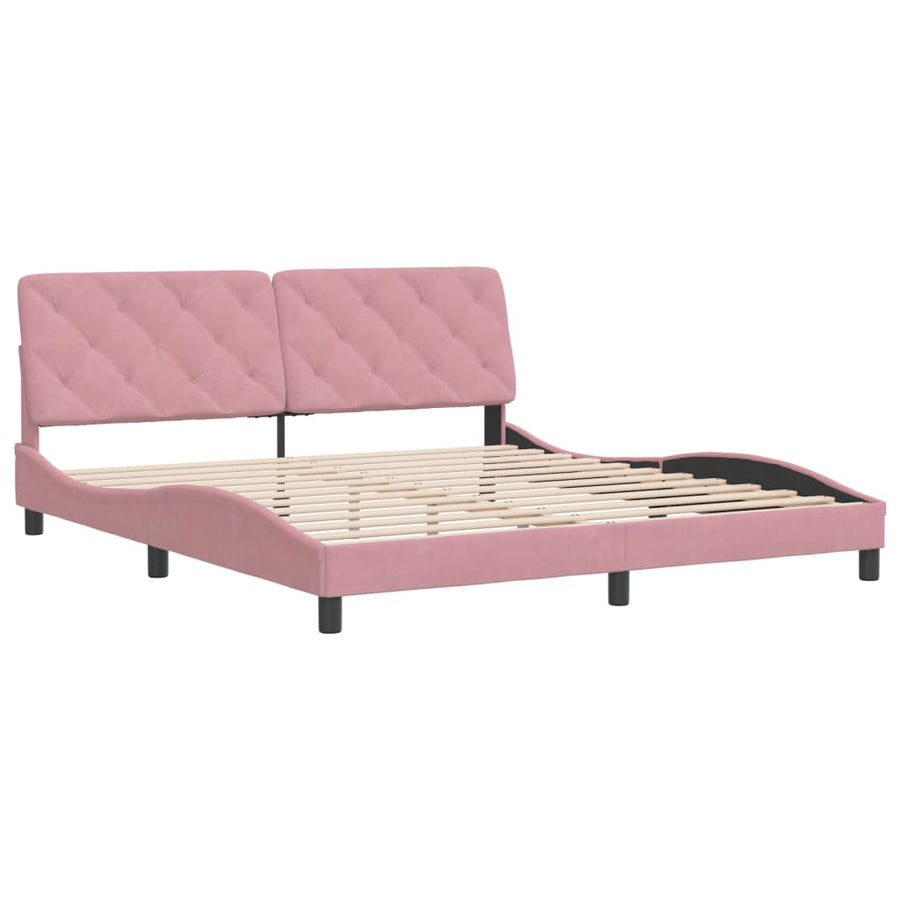Bedframe met hoofdeinde fluweel roze 180x200 cm