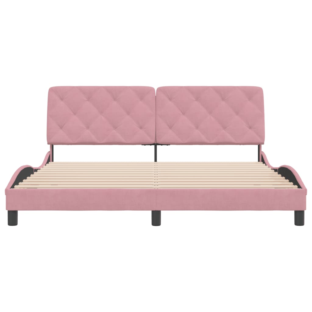 Bedframe met hoofdeinde fluweel roze 180x200 cm