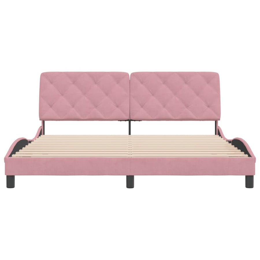 Bedframe met hoofdeinde fluweel roze 180x200 cm
