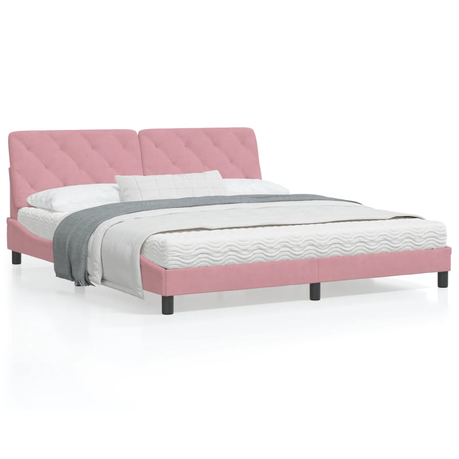 Bedframe met hoofdeinde fluweel roze 180x200 cm