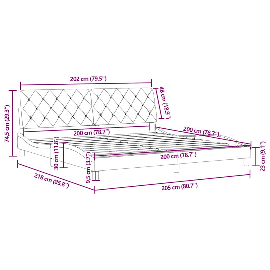 Bedframe Zonder Matras Fluweel 200 x 200 cm Lichtgrijs