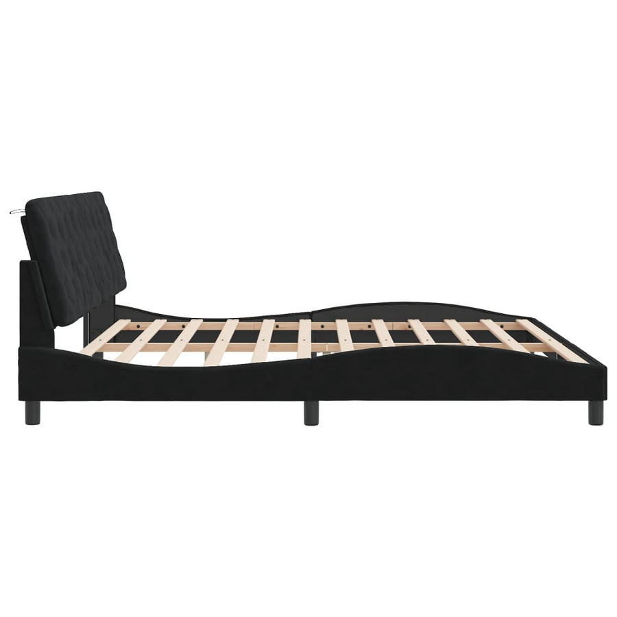 Bedframe met hoofdeinde fluweel zwart 200x200 cm