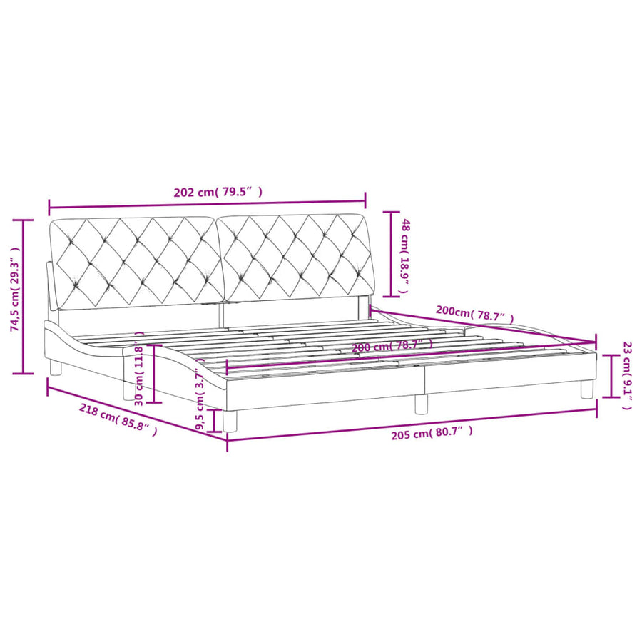 Bedframe met hoofdeinde fluweel zwart 200x200 cm