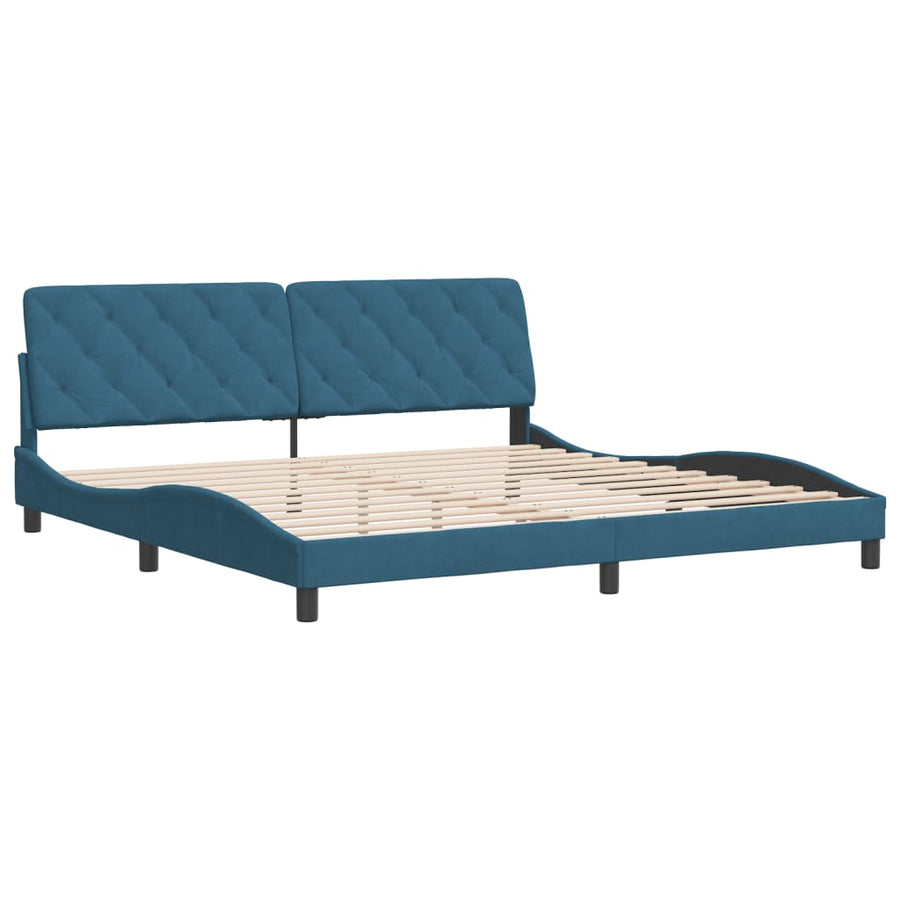 Bedframe met hoofdeinde fluweel blauw 200x200 cm