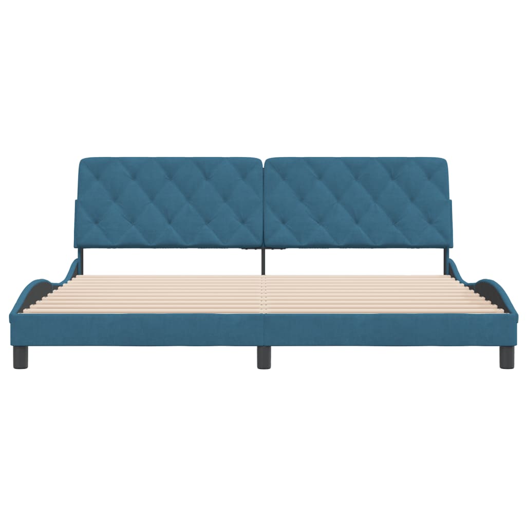 Bedframe met hoofdeinde fluweel blauw 200x200 cm