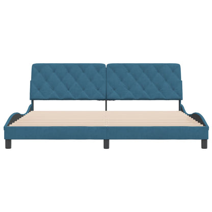 Bedframe met hoofdeinde fluweel blauw 200x200 cm