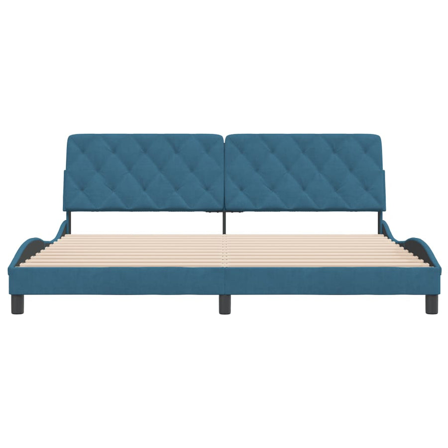 Bedframe met hoofdeinde fluweel blauw 200x200 cm