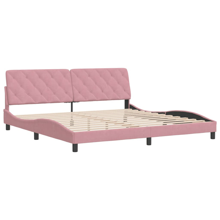 Bedframe met hoofdeinde fluweel roze 200x200 cm