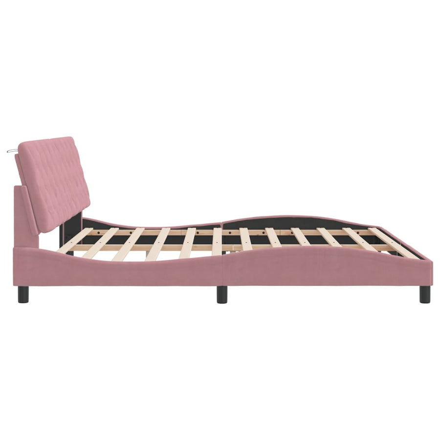Bedframe met hoofdeinde fluweel roze 200x200 cm