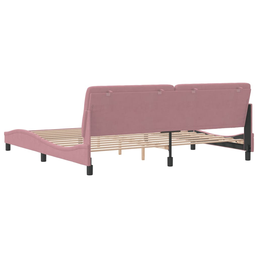 Bedframe met hoofdeinde fluweel roze 200x200 cm