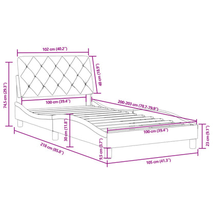 Bedframe zonder matras fluweel donkergrijs 100x203 cm