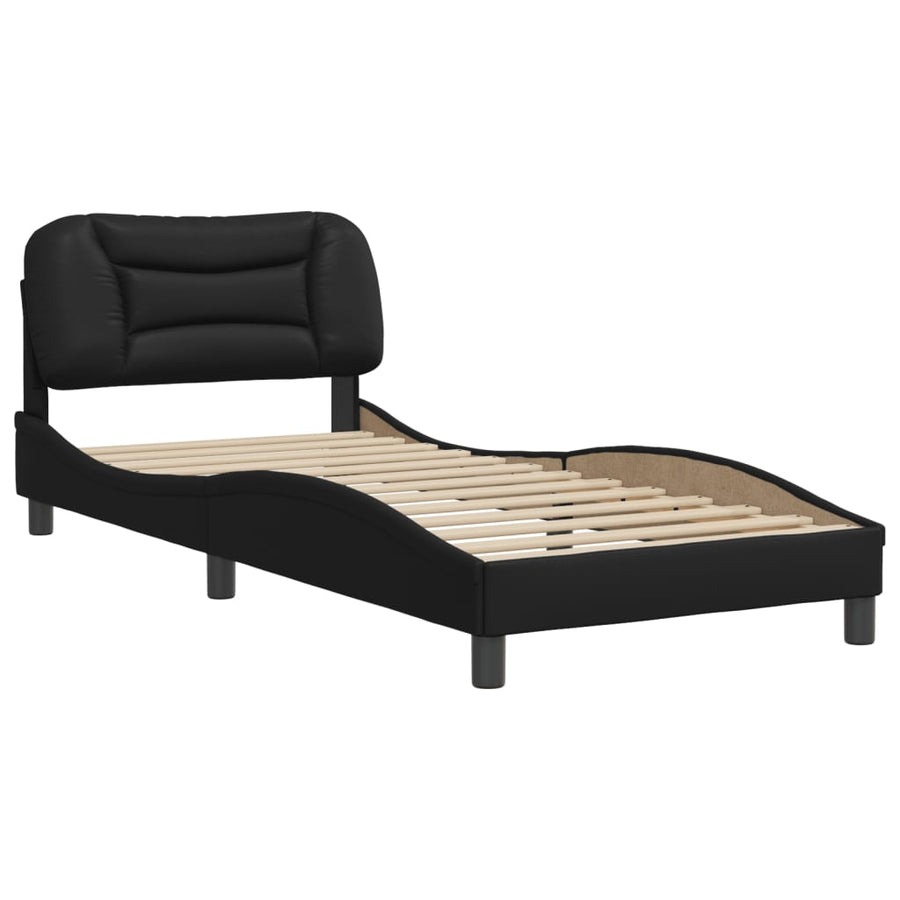 Bedframe Met Hoofdbord Kunstleer Zwart 80X200 Cm