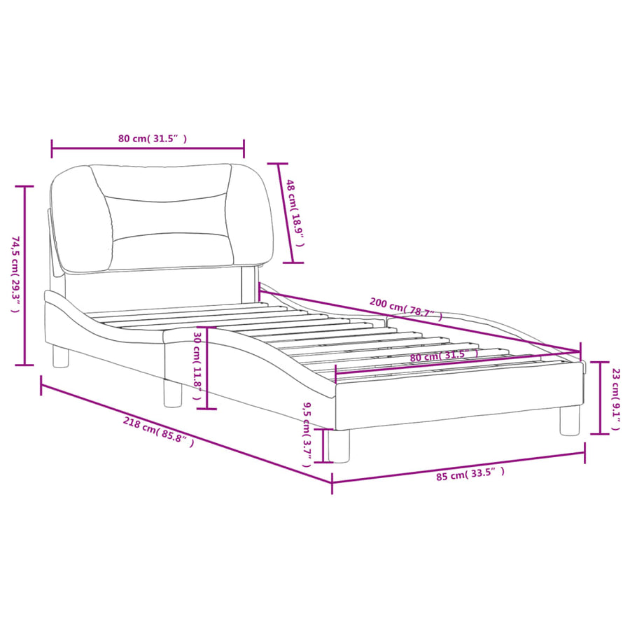 Bedframe Met Hoofdbord Kunstleer Zwart 80X200 Cm