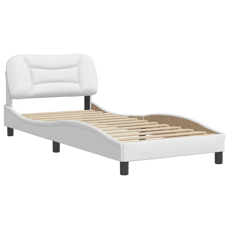 Bedframe Met Hoofdbord Kunstleer Wit 80X200 Cm