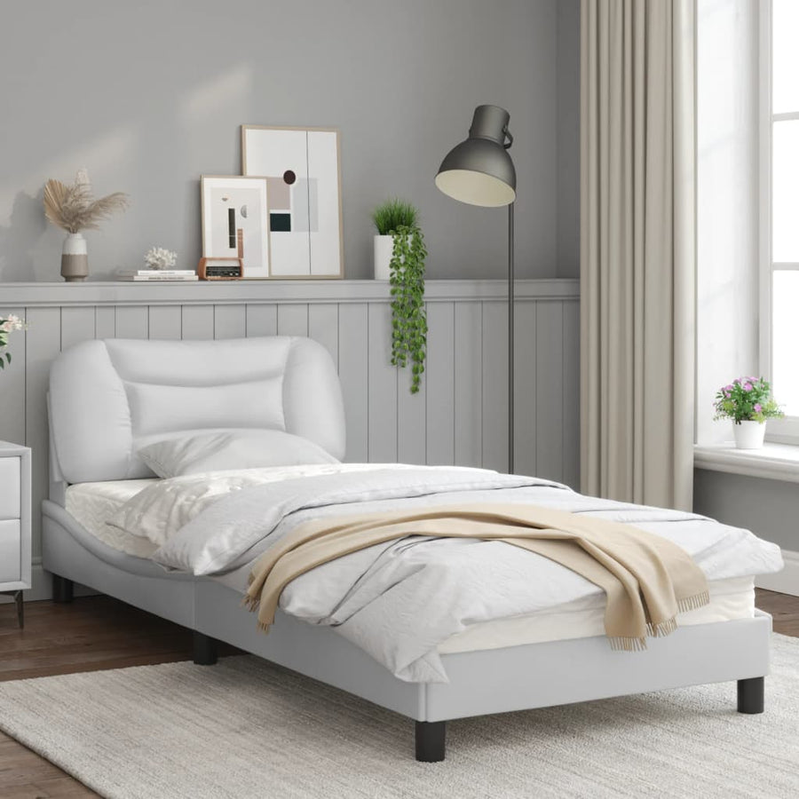 Bedframe Met Hoofdbord Kunstleer Wit 80X200 Cm