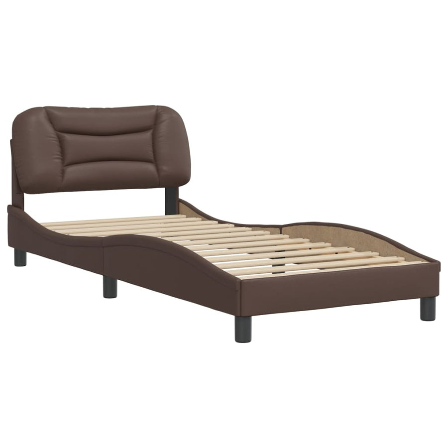 Bedframe Met Hoofdbord Kunstleer Bruin 80X200 Cm