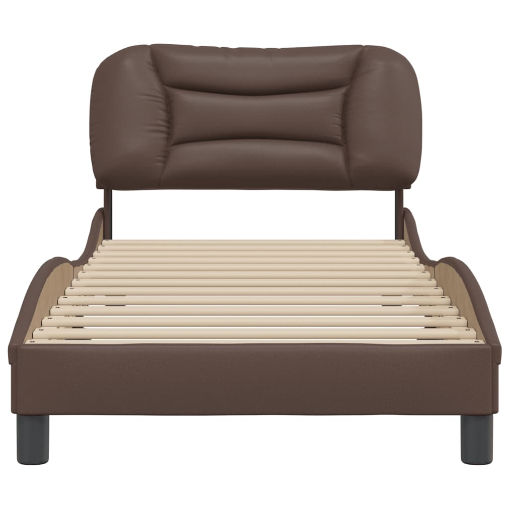 Bedframe Met Hoofdbord Kunstleer Bruin 80X200 Cm