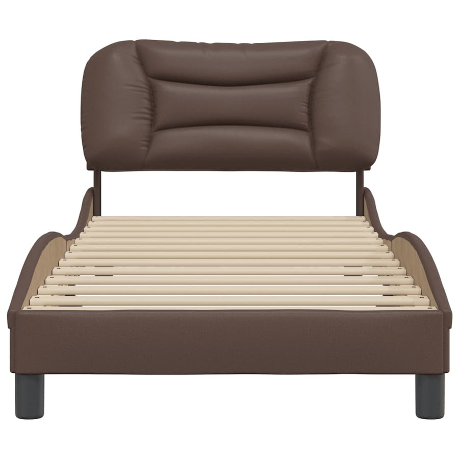 Bedframe Met Hoofdbord Kunstleer Bruin 80X200 Cm
