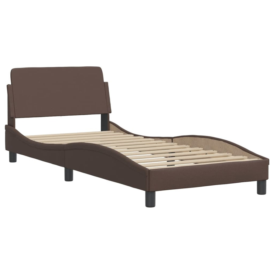 Bedframe Met Hoofdbord Kunstleer Bruin 80X200 Cm