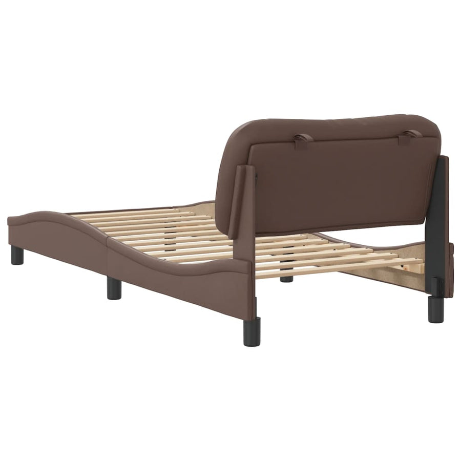 Bedframe Met Hoofdbord Kunstleer Bruin 80X200 Cm