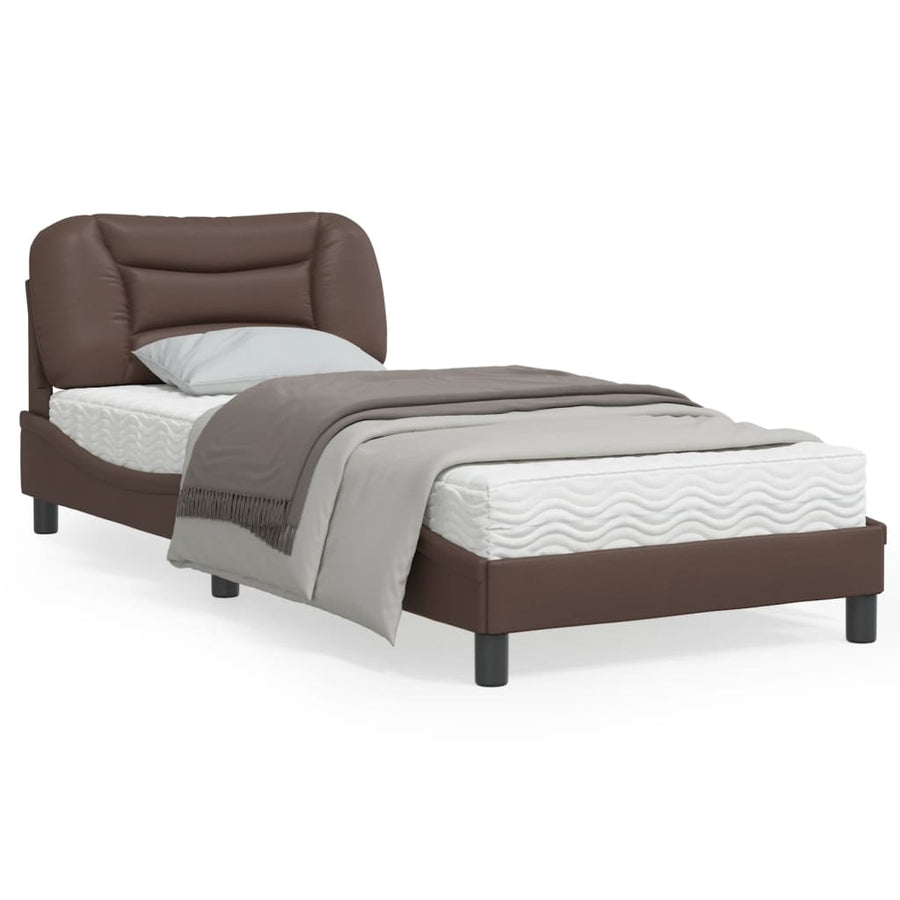 Bedframe Met Hoofdbord Kunstleer Bruin 80X200 Cm