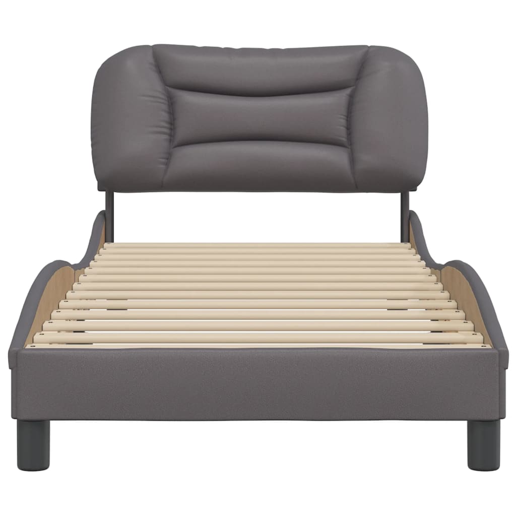 Bedframe Met Hoofdbord Kunstleer Grijs 80X200 Cm
