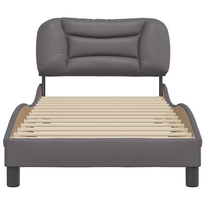Bedframe Met Hoofdbord Kunstleer Grijs 80X200 Cm