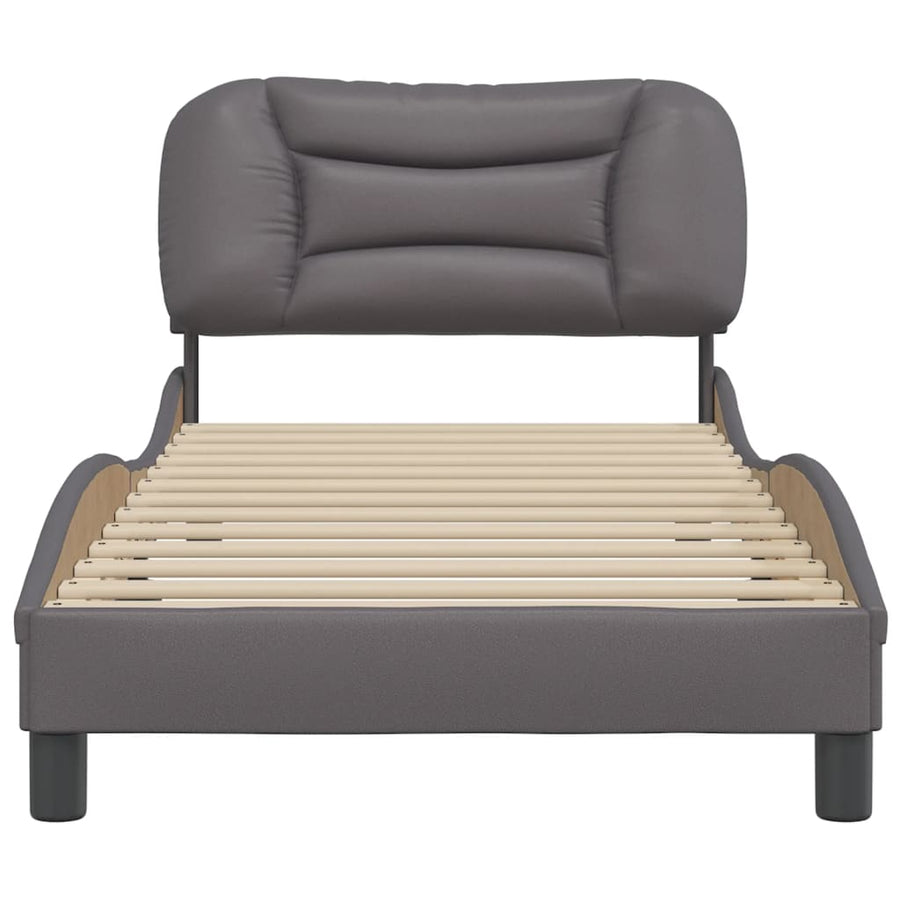 Bedframe Met Hoofdbord Kunstleer Grijs 80X200 Cm