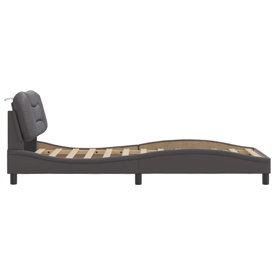 Bedframe Met Hoofdbord Kunstleer Grijs 80X200 Cm