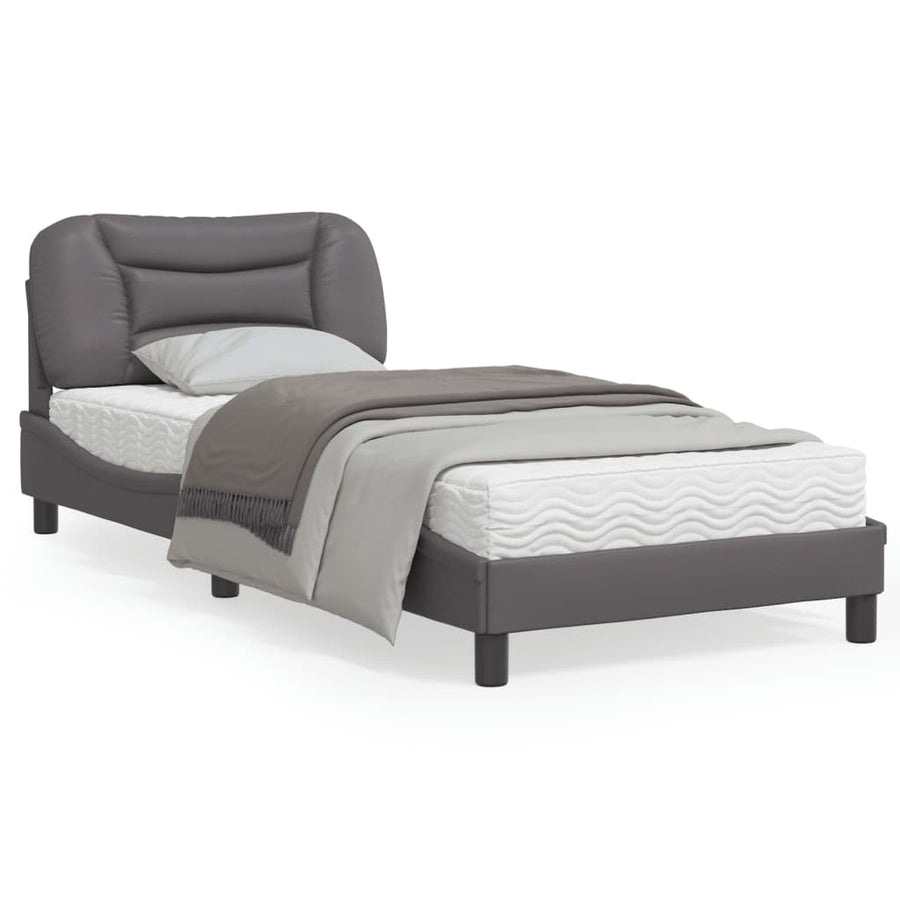 Bedframe Met Hoofdbord Kunstleer Grijs 80X200 Cm