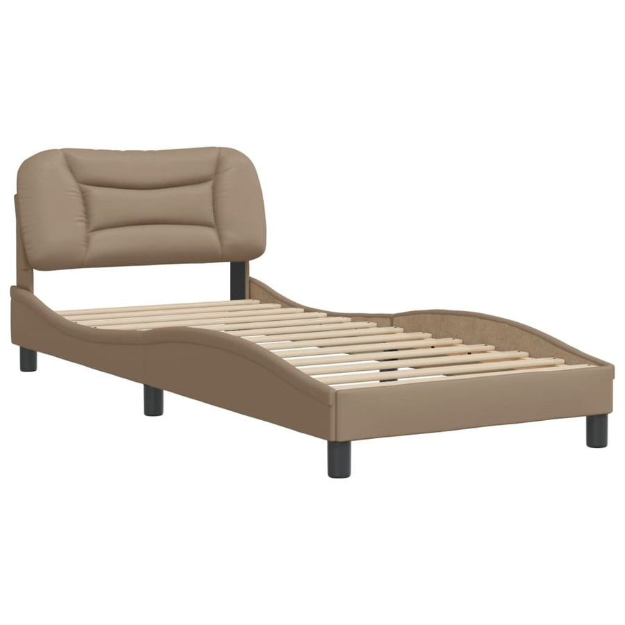 Bedframe Met Hoofdbord Kunstleer Cappucinnokleurig 80X200 Cm
