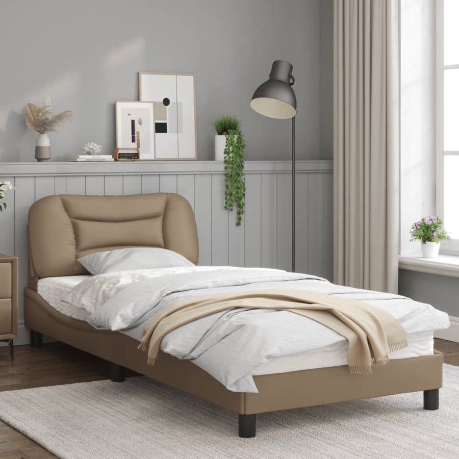 Bedframe Met Hoofdbord Kunstleer Cappucinnokleurig 80X200 Cm