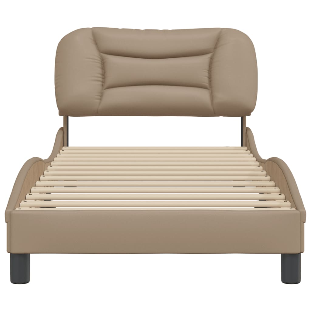 Bedframe Met Hoofdbord Kunstleer Cappucinnokleurig 80X200 Cm