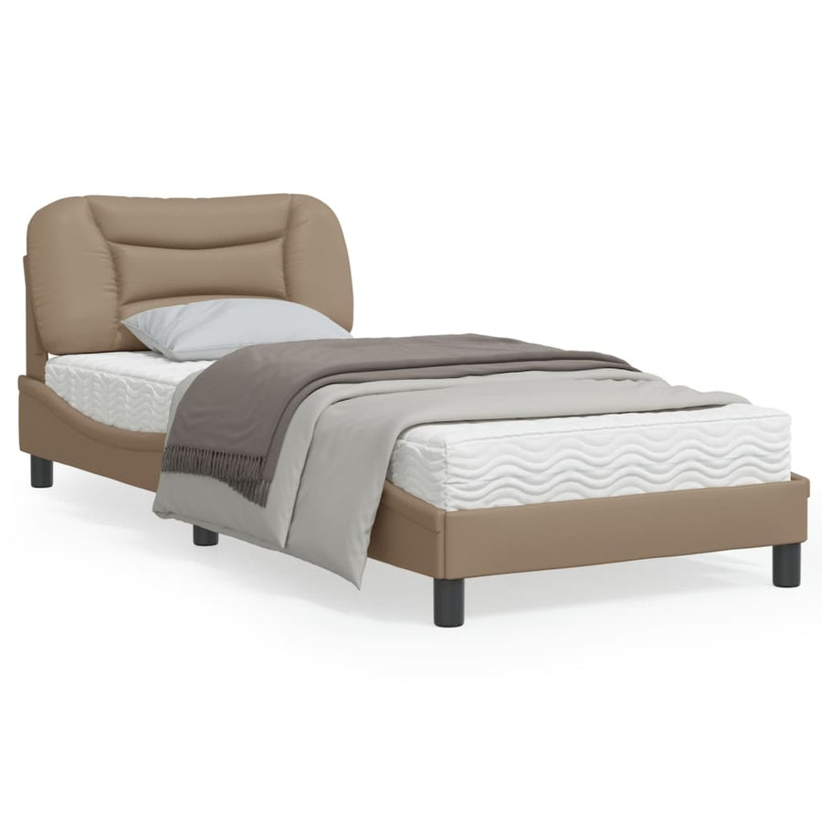 Bedframe Met Hoofdbord Kunstleer Cappucinnokleurig 80X200 Cm